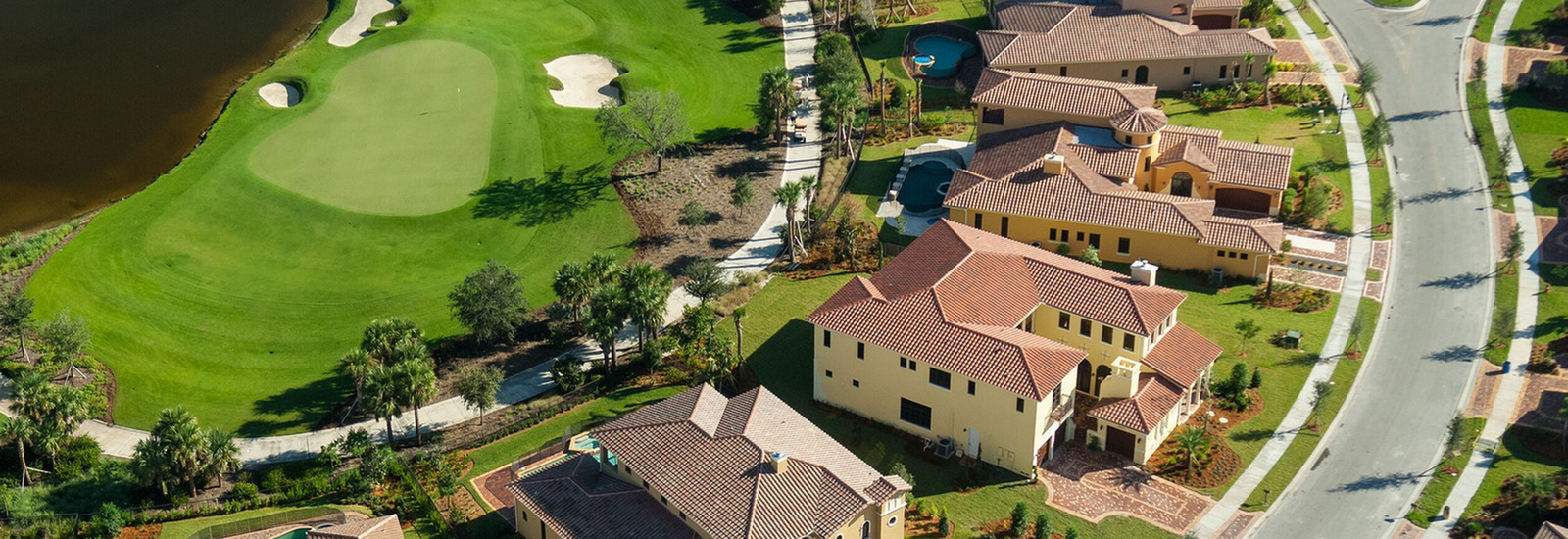 Aerial view of homes on a golf course